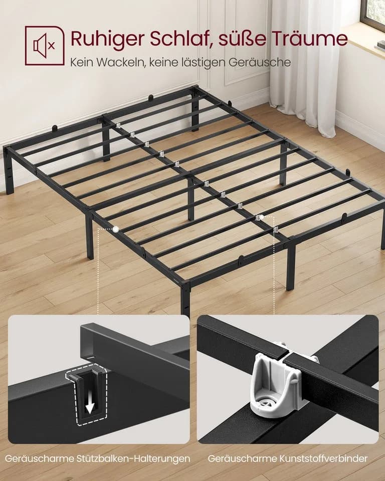 VASAGLE Bettgestell 140 x 200 cm Metallbett Tintenschwarz - Bild 3