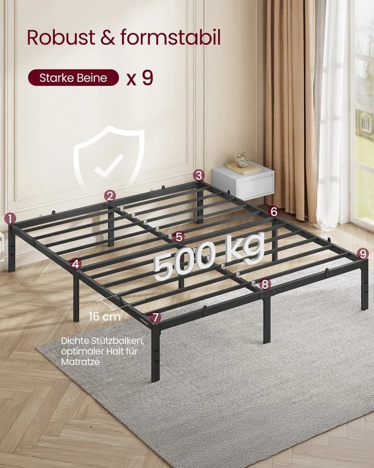 VASAGLE Bettgestell 160 x 200 cm Metallbett Tintenschwarz - Bild 4