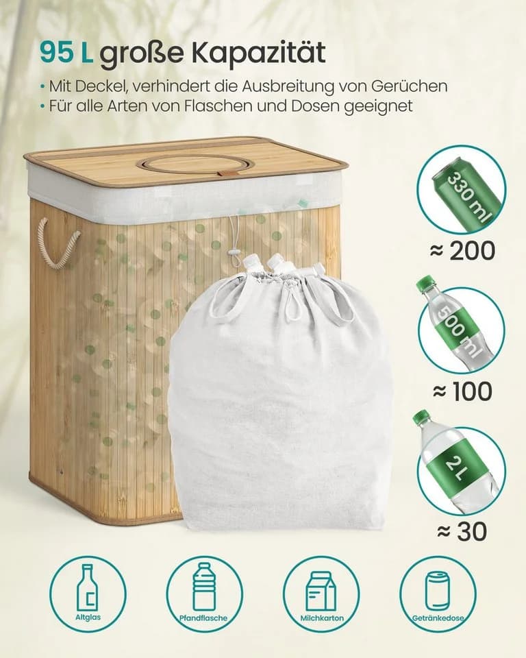 SONGMICS Flaschensammler 95/120 L Bambus - Bild 3