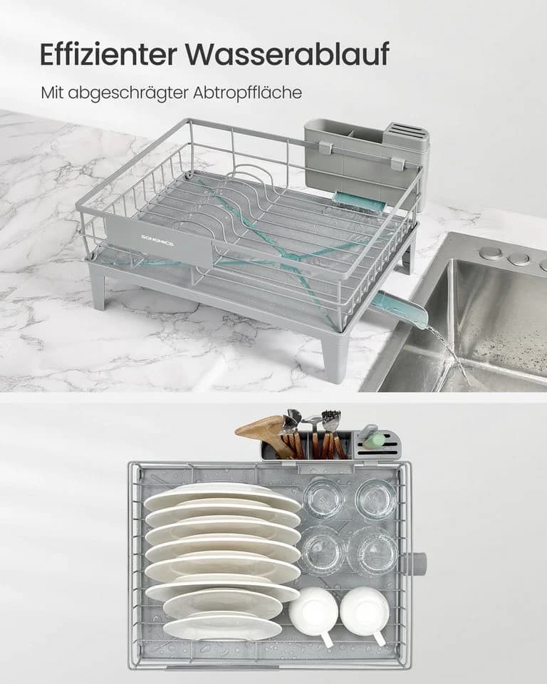 SONGMICS Geschirrständer Abtropfgestell Grau Schwarz 360° Drehbar - Bild 5