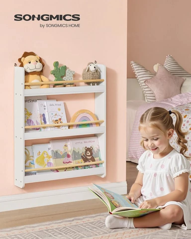 SONGMICS Spielzeugtruhe Bücherregal Kinder 3 Ebenen Wandregal