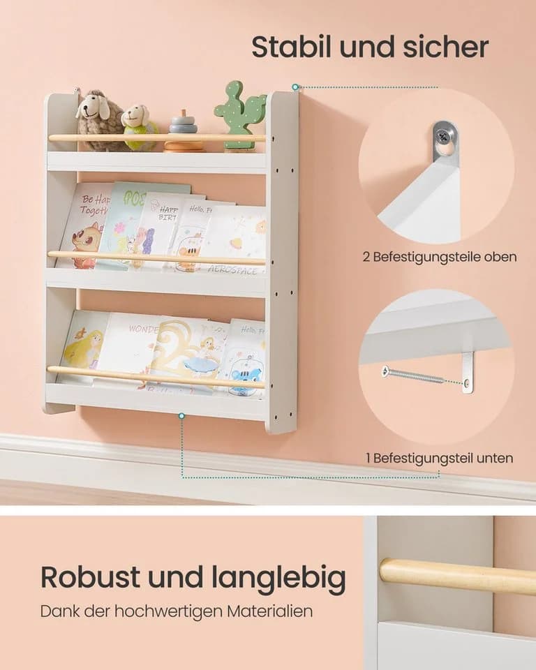 SONGMICS Spielzeugtruhe Bücherregal Kinder 3 Ebenen Wandregal - Bild 3