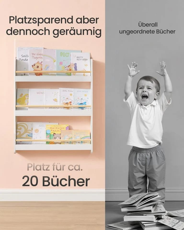 SONGMICS Spielzeugtruhe Bücherregal Kinder 3 Ebenen Wandregal - Bild 4