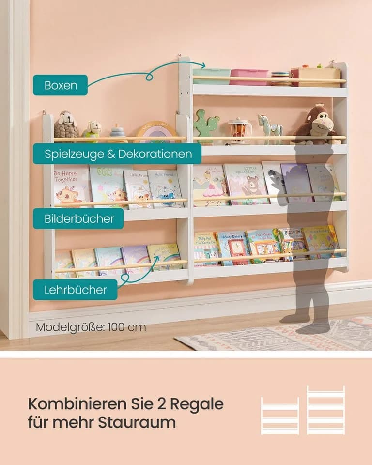SONGMICS Spielzeugtruhe Bücherregal Kinder 3 Ebenen Wandregal - Bild 5
