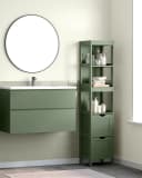 VASAGLE Badezimmerschrank Hochschrank Waldgrün 2 Schubladen 3 Fächer Bild 1