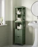 VASAGLE Badezimmerschrank Hochschrank Waldgrün 2 Schubladen 3 Fächer Bild 3