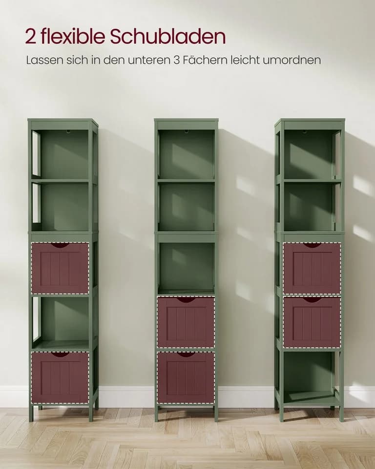 VASAGLE Badezimmerschrank Hochschrank Waldgrün 2 Schubladen 3 Fächer - Bild 4