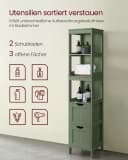 VASAGLE Badezimmerschrank Hochschrank Waldgrün 2 Schubladen 3 Fächer Bild 5