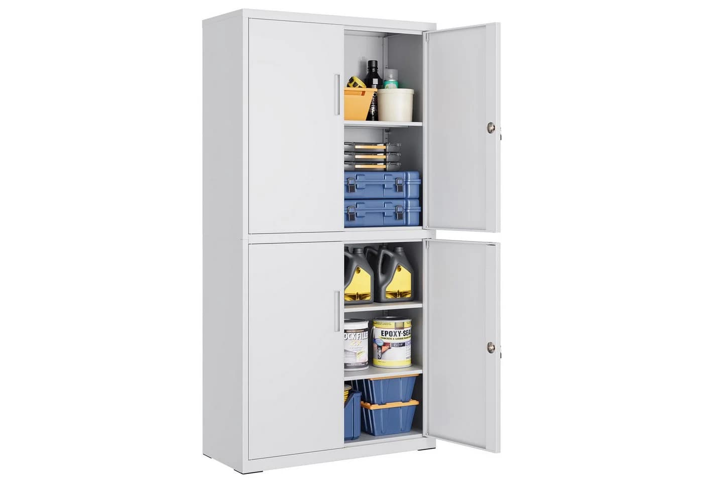 SONGMICS Aktenschrank Mehrzweckschrank Stahl-Aufbewahrungsschrank 5 Ebenen 4 Türen 40 x 60/80 x 180 cm 2 Schlösser verstellbare Ablagen - Bild 2