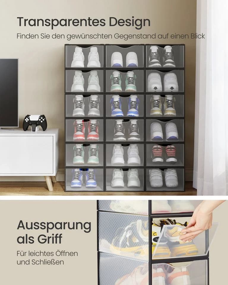 SONGMICS Schuhboxen 12/18er Set Transparent 33,2 x 23 x 14,5 cm - Bild 4