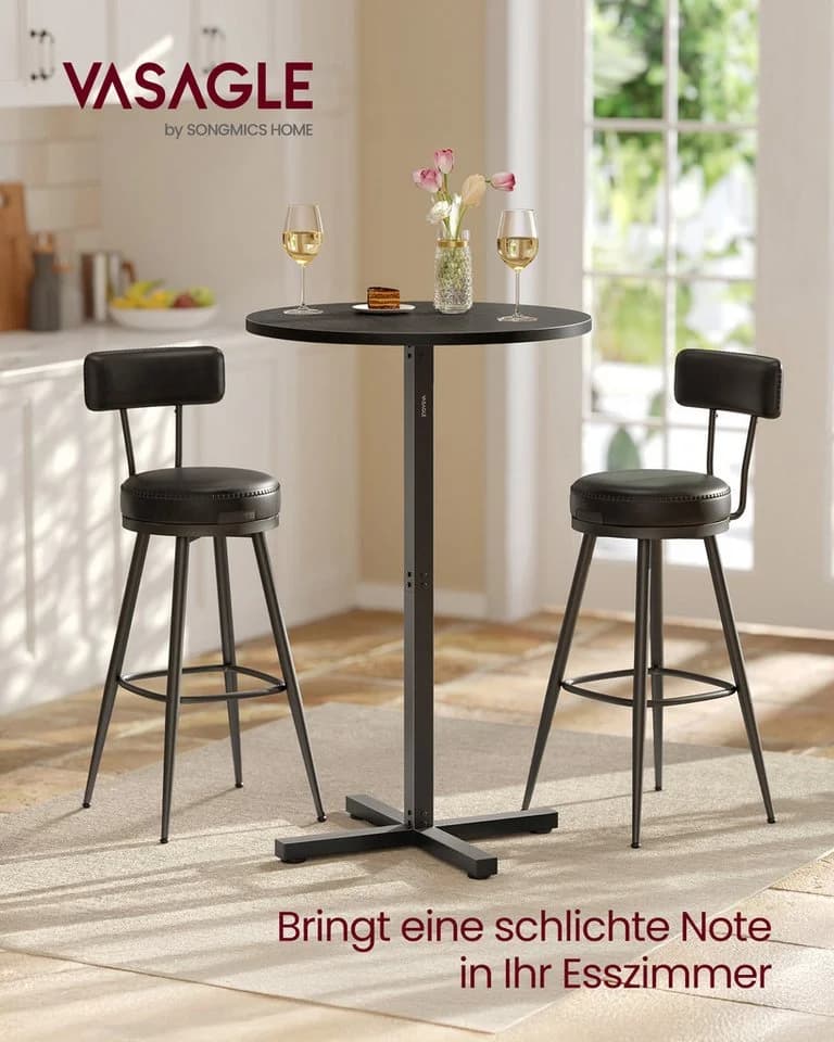 VASAGLE Bartisch Esstisch 60x60 Schwarz/Weiß Modern