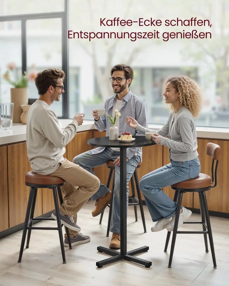 VASAGLE Bartisch Esstisch 60x60 Schwarz/Weiß Modern - Bild 5