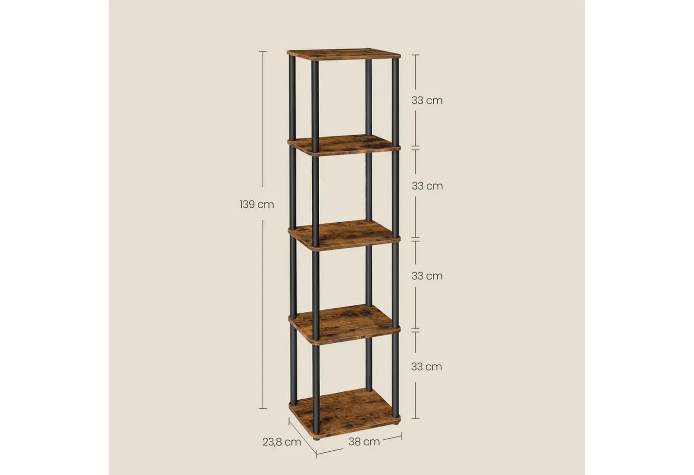 VASAGLE Standregal Bücherregal Aufbewahrungsregal 5/6 Ebenen Vintagebraun-Tintenschwarz