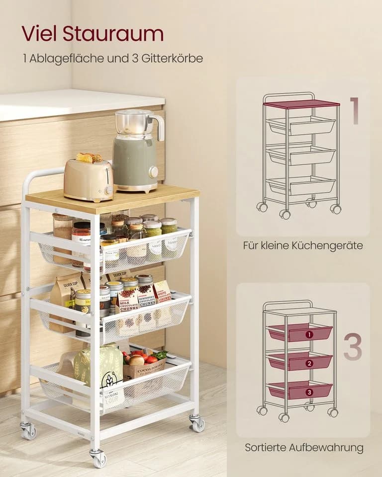 VASAGLE Beistellwagen mit 4/5 Ebenen, Rollwagen, 31,7 x 40 x 76/95 cm - Bild 3