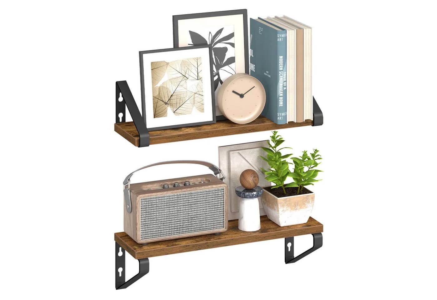 VASAGLE Wandregal 2er Set 40 cm Braun/Schwarz Holzspanplatte - Bild 2