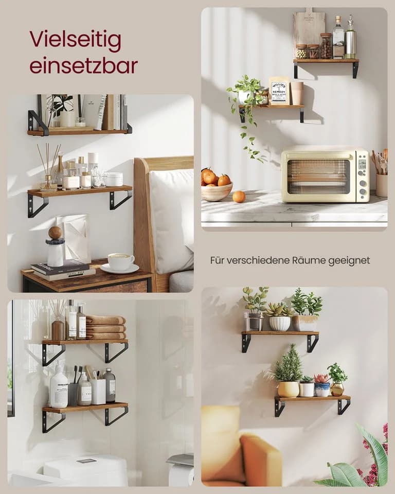 VASAGLE Wandregal 2er Set 40 cm Braun/Schwarz Holzspanplatte - Bild 3
