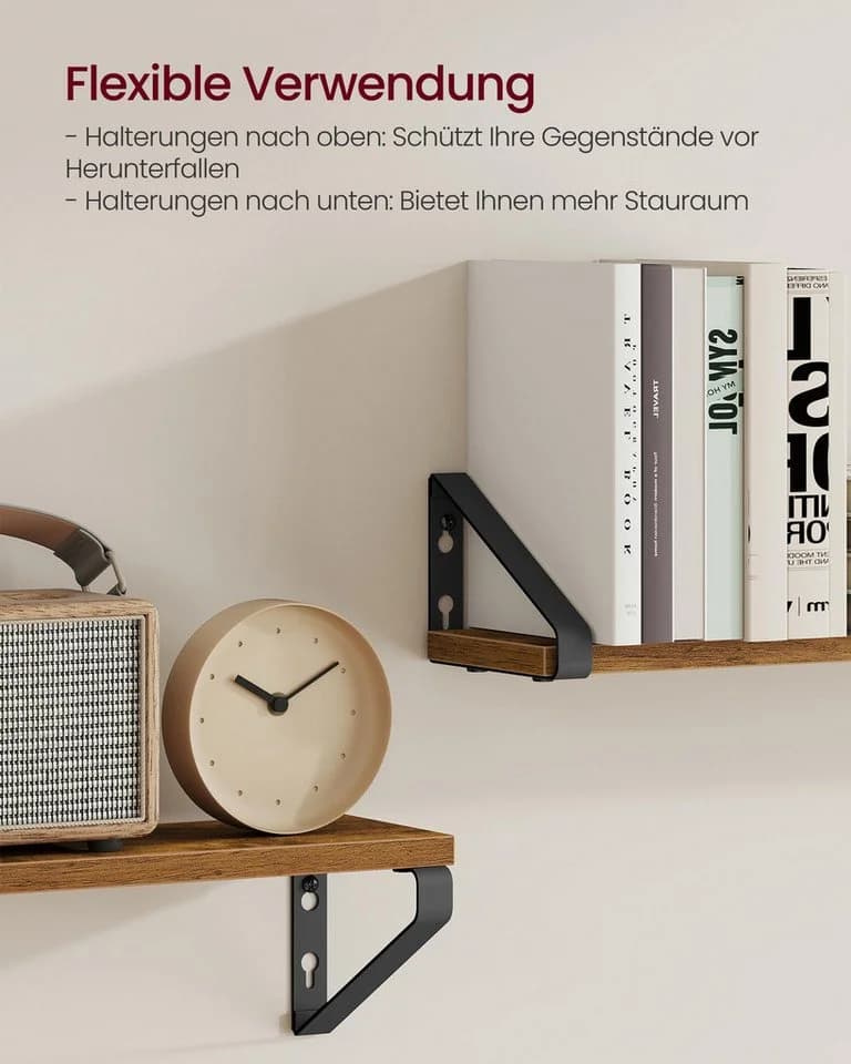 VASAGLE Wandregal 2er Set 40 cm Braun/Schwarz Holzspanplatte - Bild 4