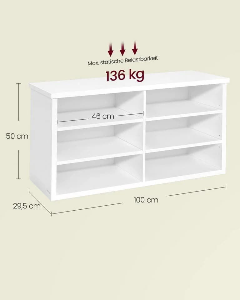 VASAGLE Schuhbank Sitzbank mit Stauraum 6 Fächer Weiß - Bild 5