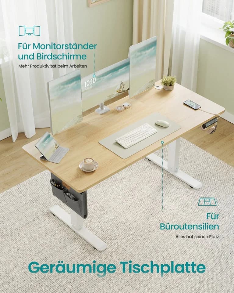 SONGMICS Schreibtisch Höhenverstellbarer elektrisch 140x60 cm Beige - Bild 4