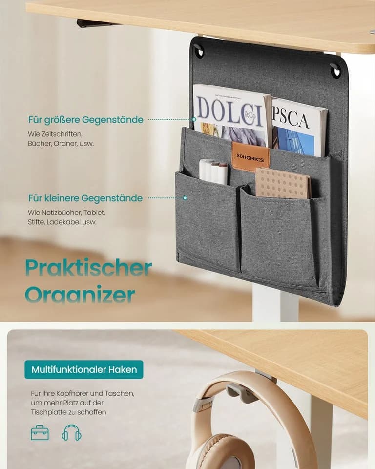 SONGMICS Schreibtisch Höhenverstellbarer elektrisch 140x60 cm Beige - Bild 5