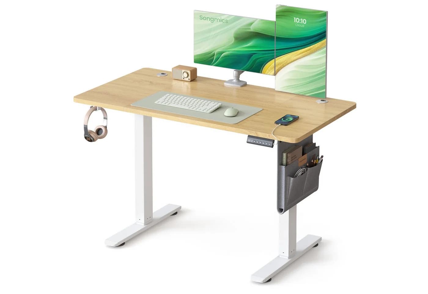 SONGMICS Schreibtisch elektrisch höhenverstellbar 120/140/160/180 cm USB-C Memory-Funktion 4 Höhen Stoff-Organizer - Bild 2