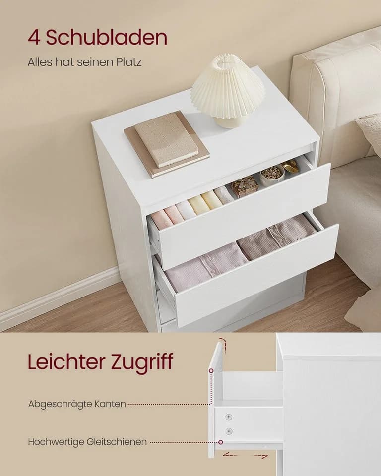 VASAGLE Kommode mit 4 Schubladen Schneeweiß - Bild 4