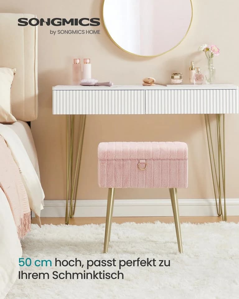 SONGMICS Sitzhocker Rosa Hocker mit Stauraum