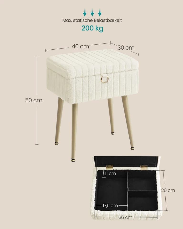 SONGMICS Sitzhocker mit Stauraum Grau, Rosa oder Weiß - Bild 5