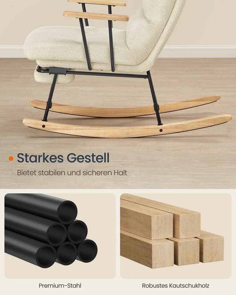 SONGMICS Schaukelsessel Schaukelstuhl Massivholzfüße Kamelbraun - Bild 4