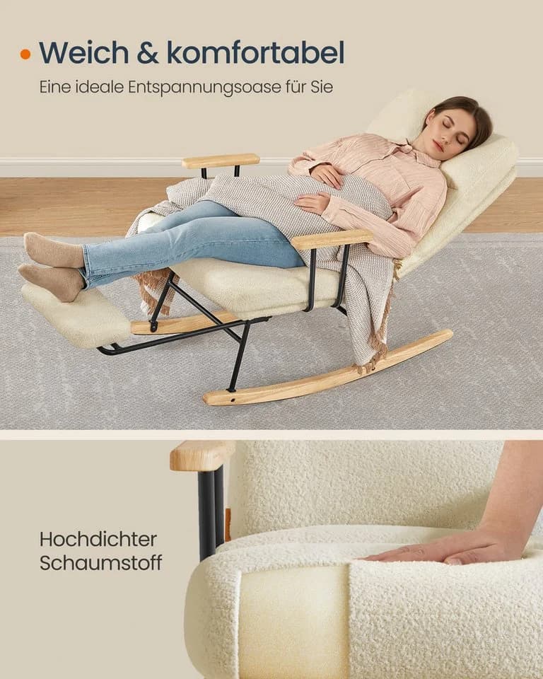 SONGMICS Schaukelsessel Schaukelstuhl Massivholzfüße Kamelbraun - Bild 5
