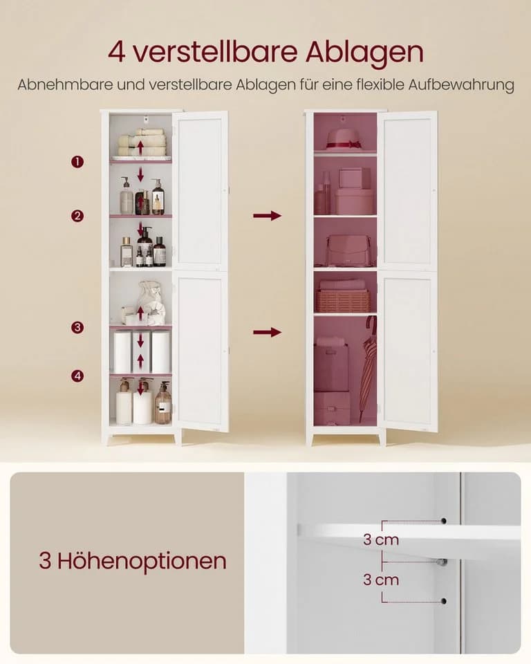 VASAGLE Badkommode Badezimmerschrank Hochschrank Badschrank mit Ganzkörperspiegel - Bild 4