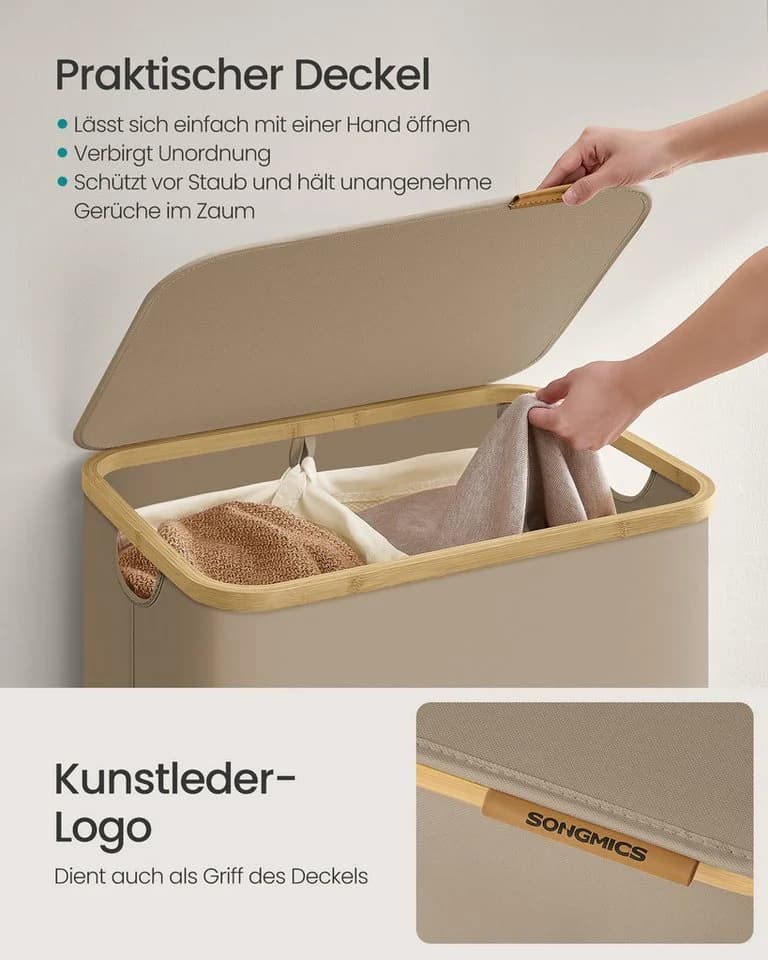 SONGMICS Wäschekorb Kamelbraun 2 Fächer - Bild 4