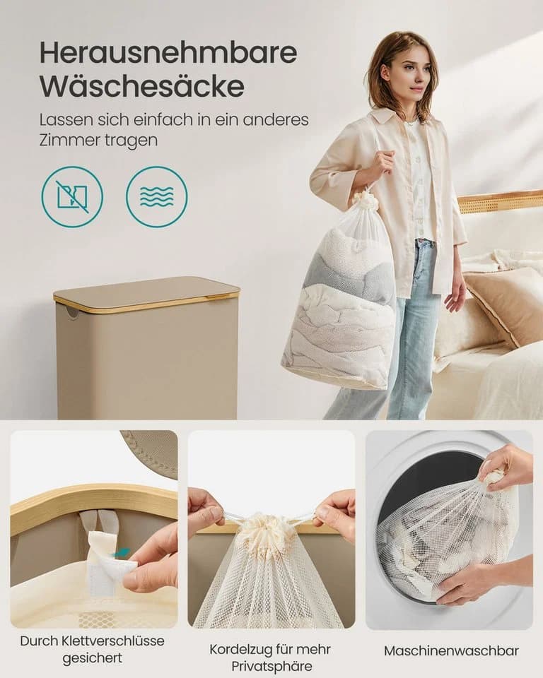 SONGMICS Wäschekorb Kamelbraun 2 Fächer - Bild 5
