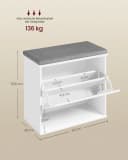 VASAGLE Schuhbank Sitzbank Klappfach Sitzkissen 30x60x53,5 cm Weiß-Grau Bild 4