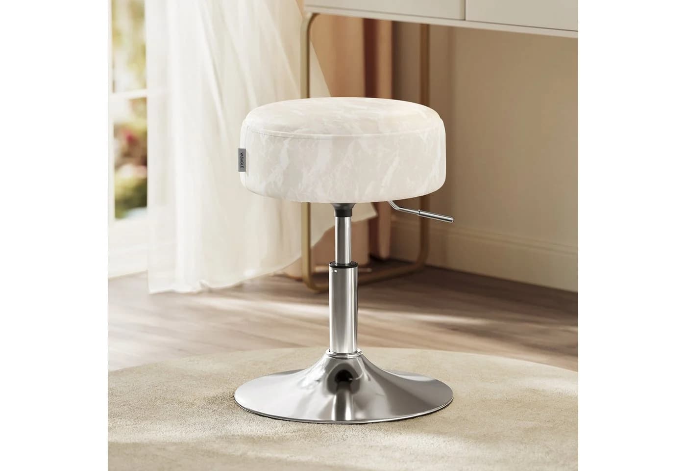 VASAGLE Barhocker Schminktischr Drehhocker 2 St. Cremeweiß PU 360° drehbar