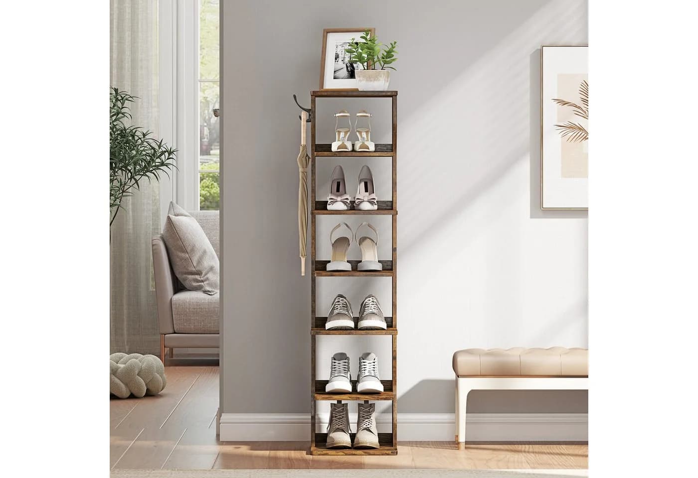 VASAGLE Schuhregal 7 Ebenen Weiß Platzsparend - Bild 4