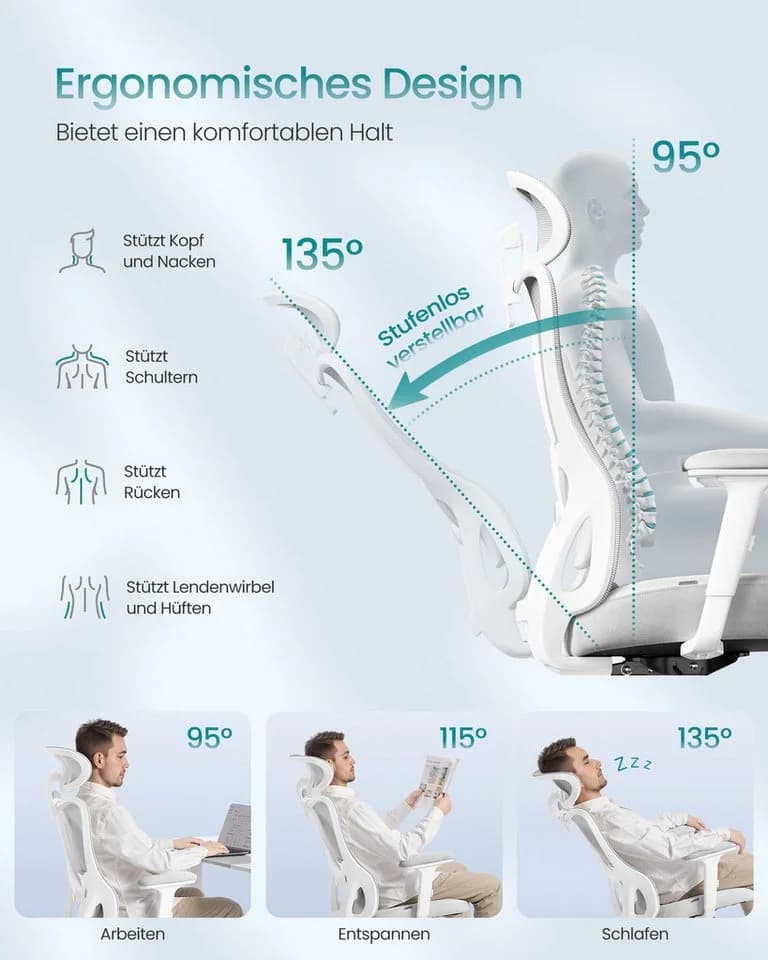 SONGMICS Bürostuhl Ergonomisch Grau - Bild 3