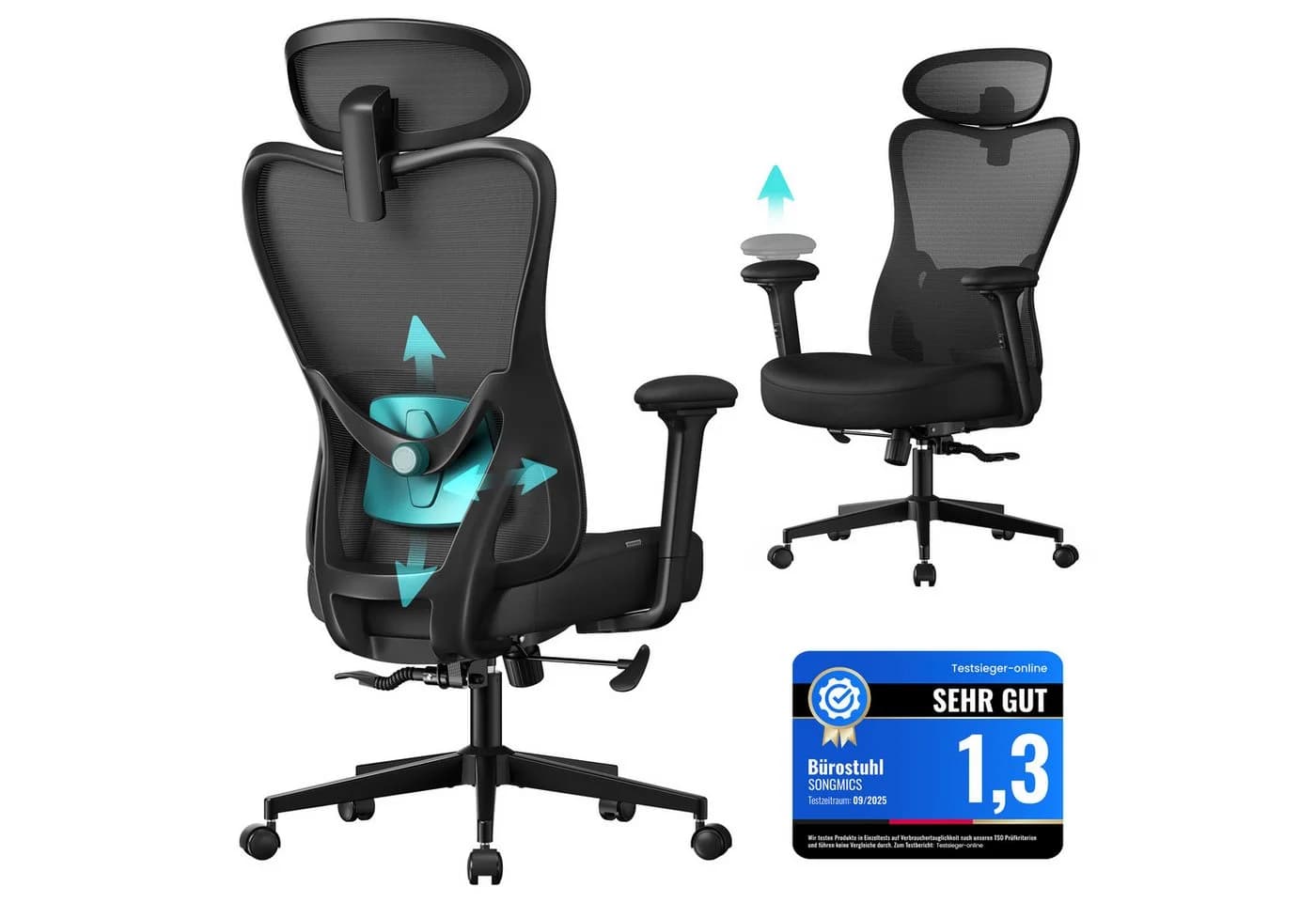 SONGMICS Bürostuhl Ergonomisch Schwarz - Bild 2