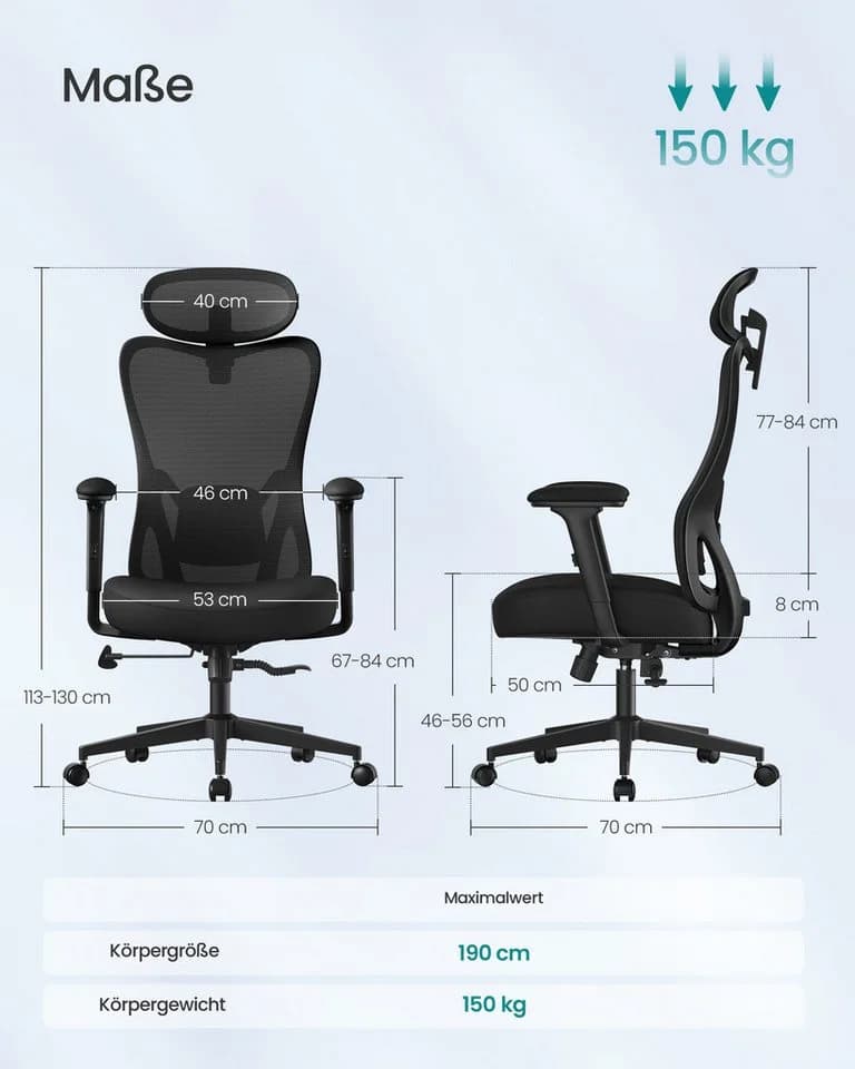 SONGMICS Bürostuhl Ergonomisch Schwarz - Bild 3