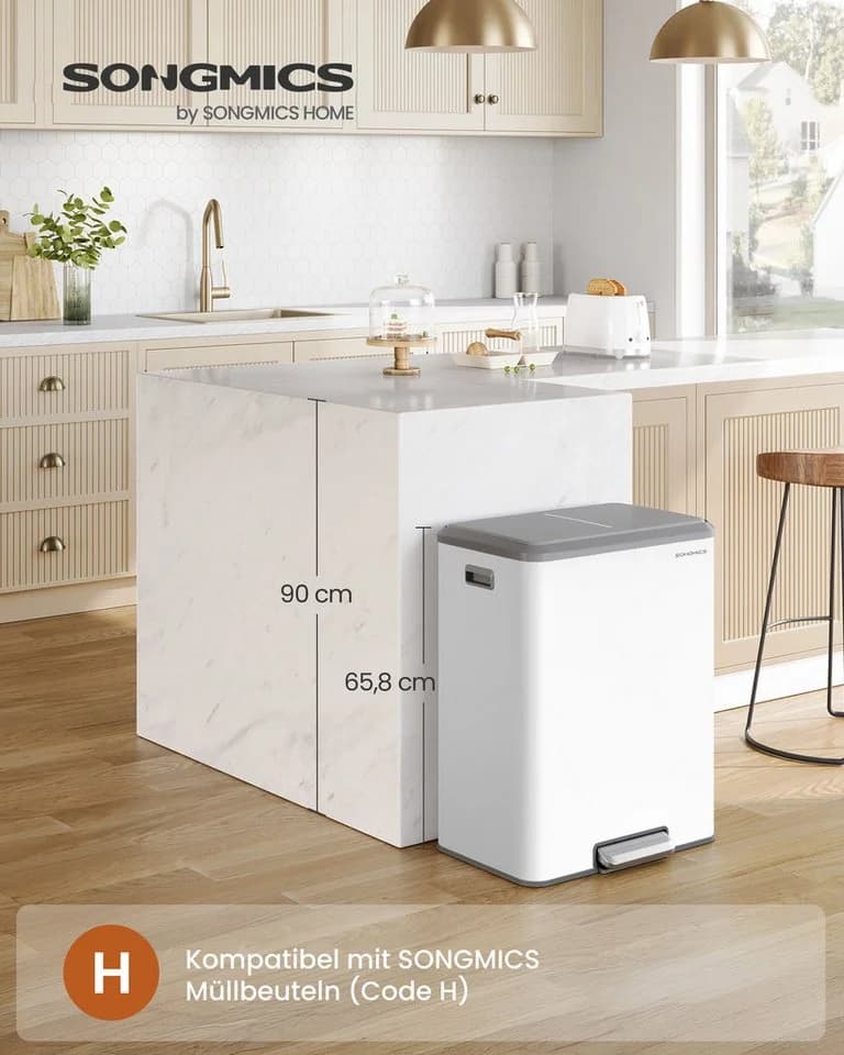 SONGMICS Mülleimer Küche Mülltrennsystem 2x30L Edelstahl