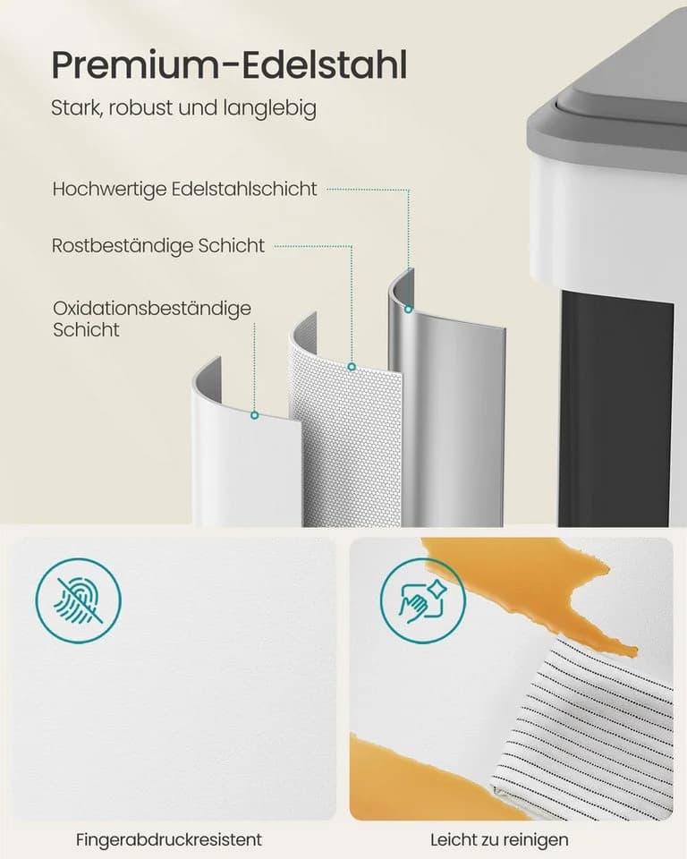 SONGMICS Mülleimer Küche Mülltrennsystem 2x30L Edelstahl - Bild 5