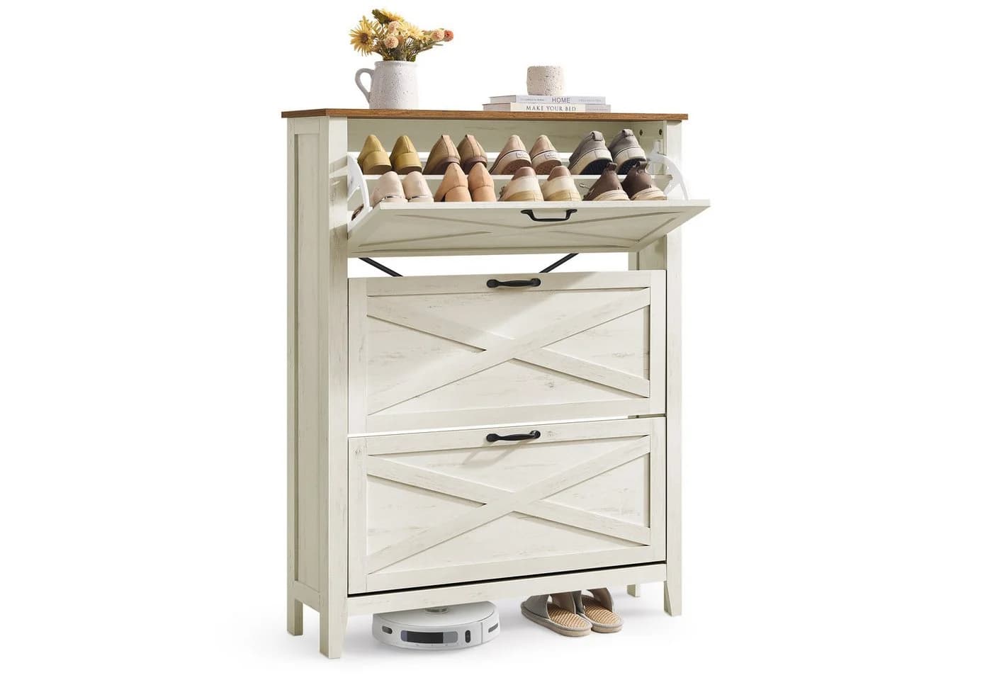 VASAGLE Schuhschrank Landhausstil 3 Klappen 18-24 Paar Schuhe - Bild 2