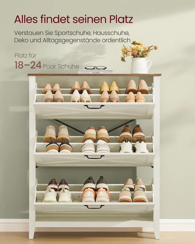 VASAGLE Schuhschrank Landhausstil 3 Klappen 18-24 Paar Schuhe - Bild 4