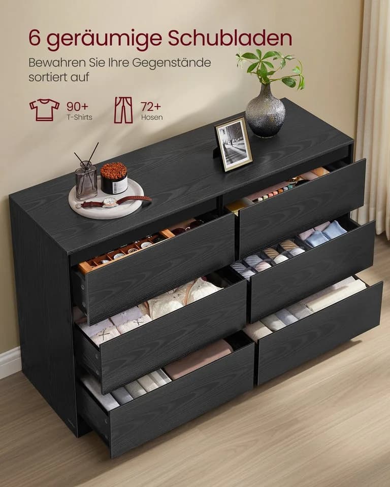 VASAGLE Kommode mit 6/8 Schubladen, Aufbewahrungsschrank, Wäschekommode Modern