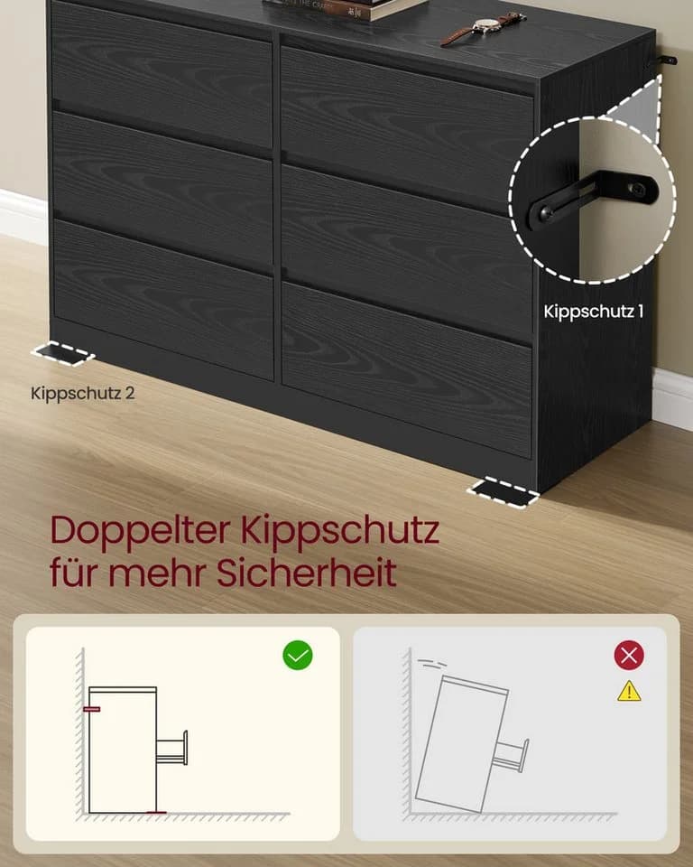 VASAGLE Kommode mit 6/8 Schubladen, Aufbewahrungsschrank, Wäschekommode Modern - Bild 3