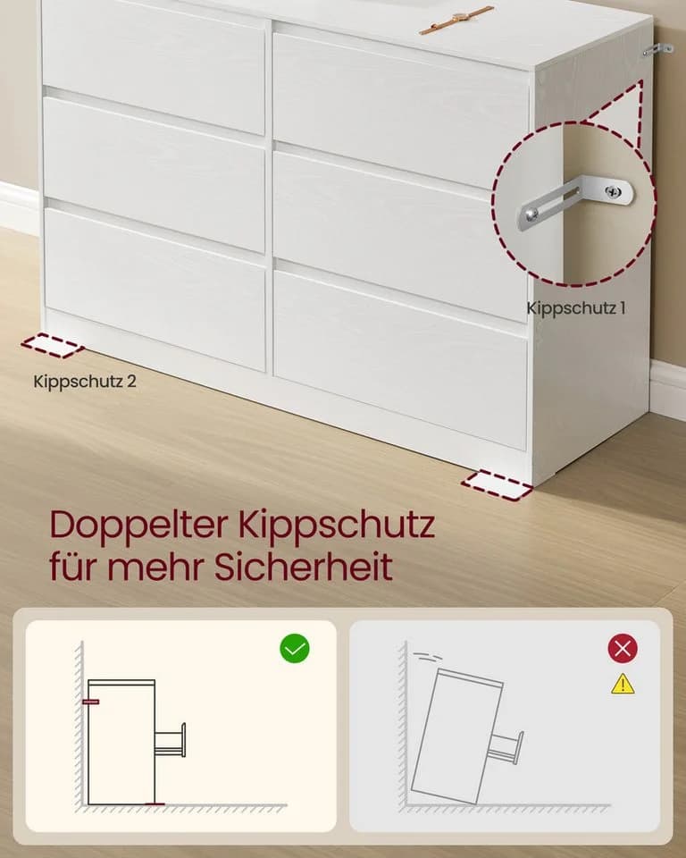 VASAGLE Kommode 6 Schubladen Schneeweiß Modern - Bild 3