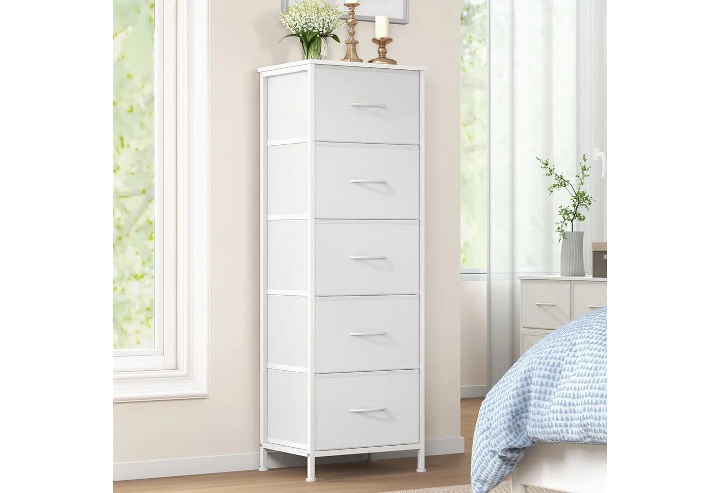 SONGMICS Kommode Schrank Vintagebraun-Tintenschwarz MDF Stahl Vliesstoff