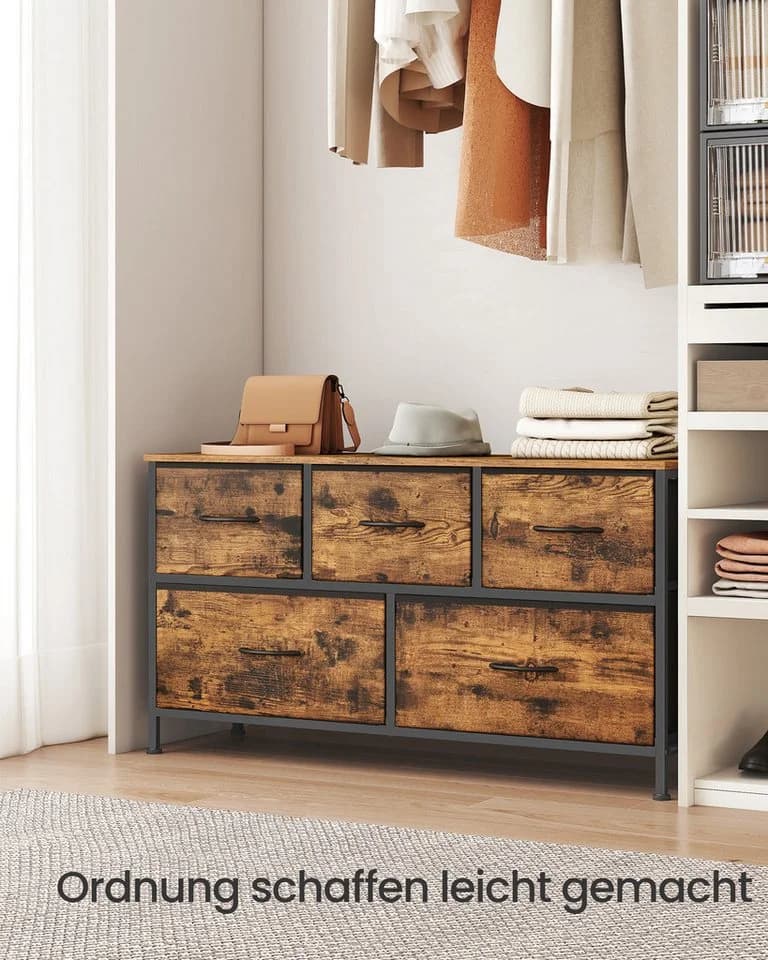 SONGMICS Kommode Schrank Aufbewahrungsschrank Stahl MDF Vliesstoff Schlafzimmer