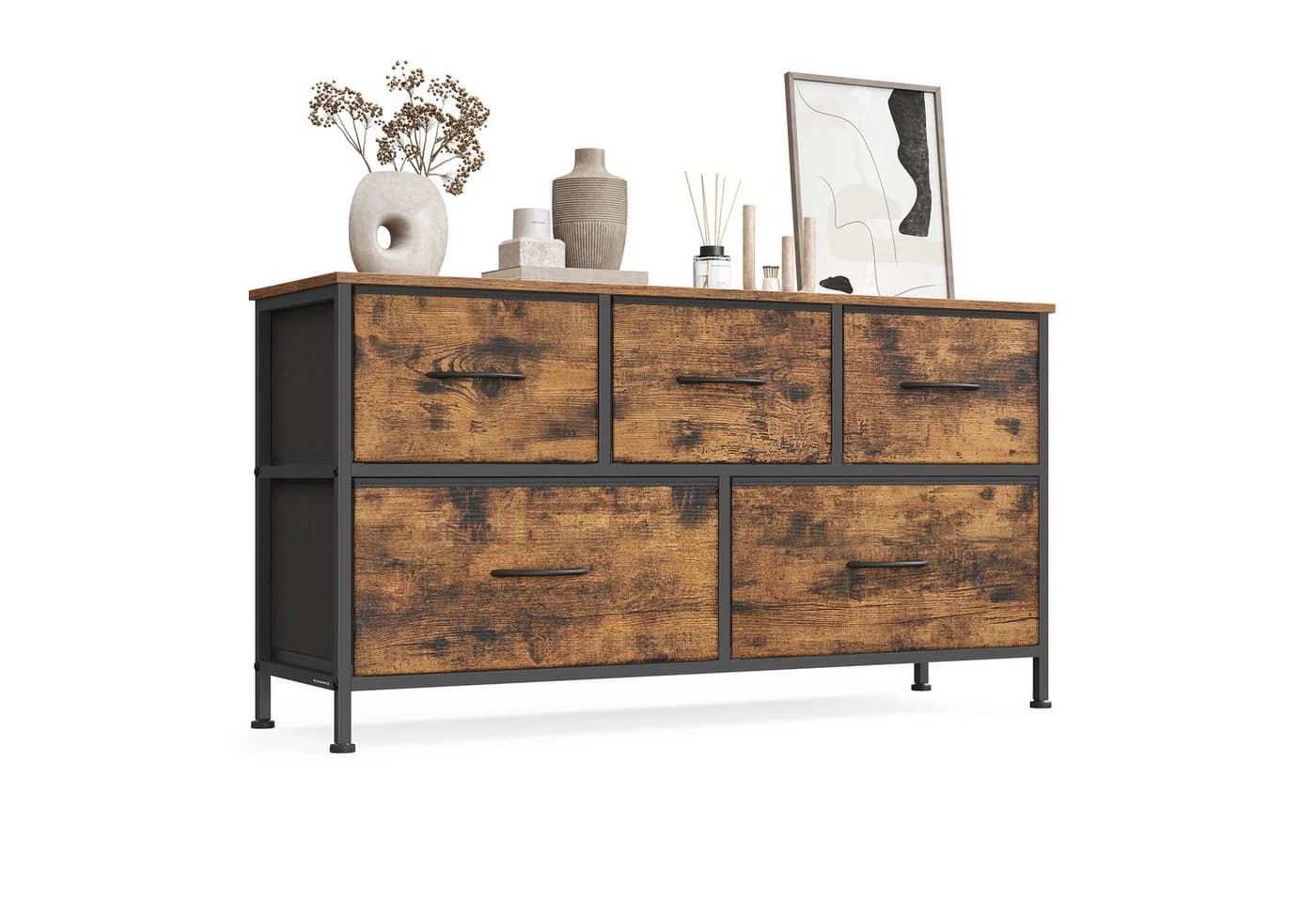 SONGMICS Kommode Schrank Aufbewahrungsschrank Stahl MDF Vliesstoff Schlafzimmer - Bild 2