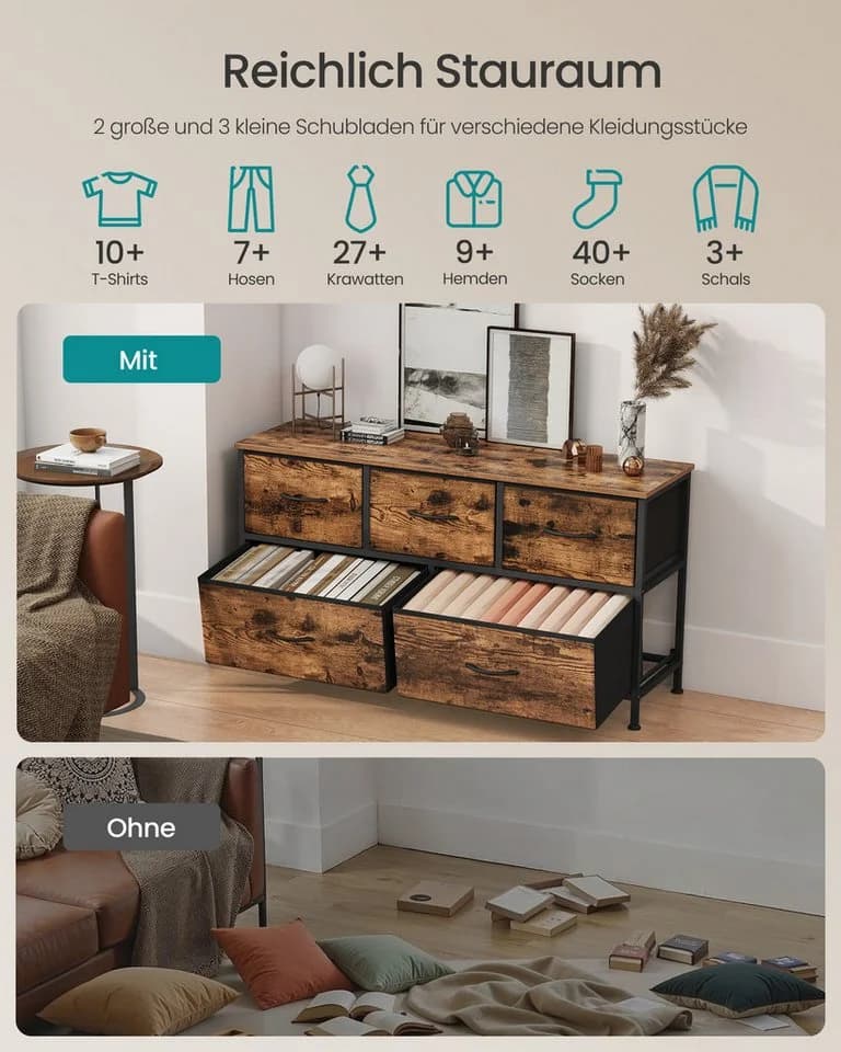 SONGMICS Kommode Schrank Aufbewahrungsschrank Stahl MDF Vliesstoff Schlafzimmer - Bild 3